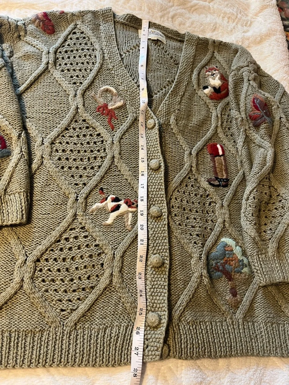 Susan Bristol Equestrian Theme Embroidered Cable Knit Cardigan - Picture 6 of 11